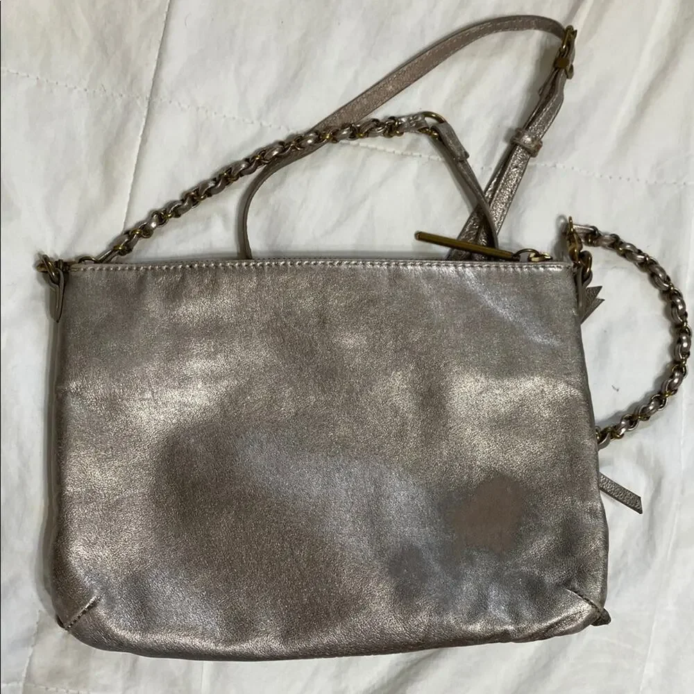 Elliott Lucca Crossbody Metallic Leather Bag Zipper 10x7x1.5 Adjustable Drop